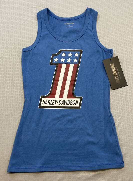 NEW HARLEY DAVIDSON 96652-22VW MED Women's Ultra Classic #1 Rib Tank BLUE