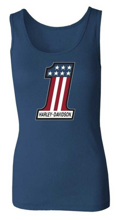 NEW HARLEY DAVIDSON 96652-22VW LARGE Women's Ultra Classic #1 Rib Tank BLUE