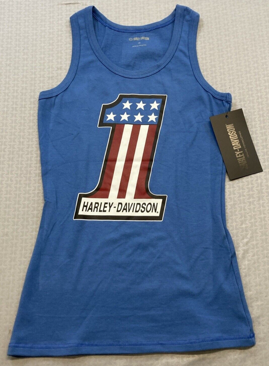 NEW HARLEY DAVIDSON 96652-22VW LARGE Women's Ultra Classic #1 Rib Tank BLUE