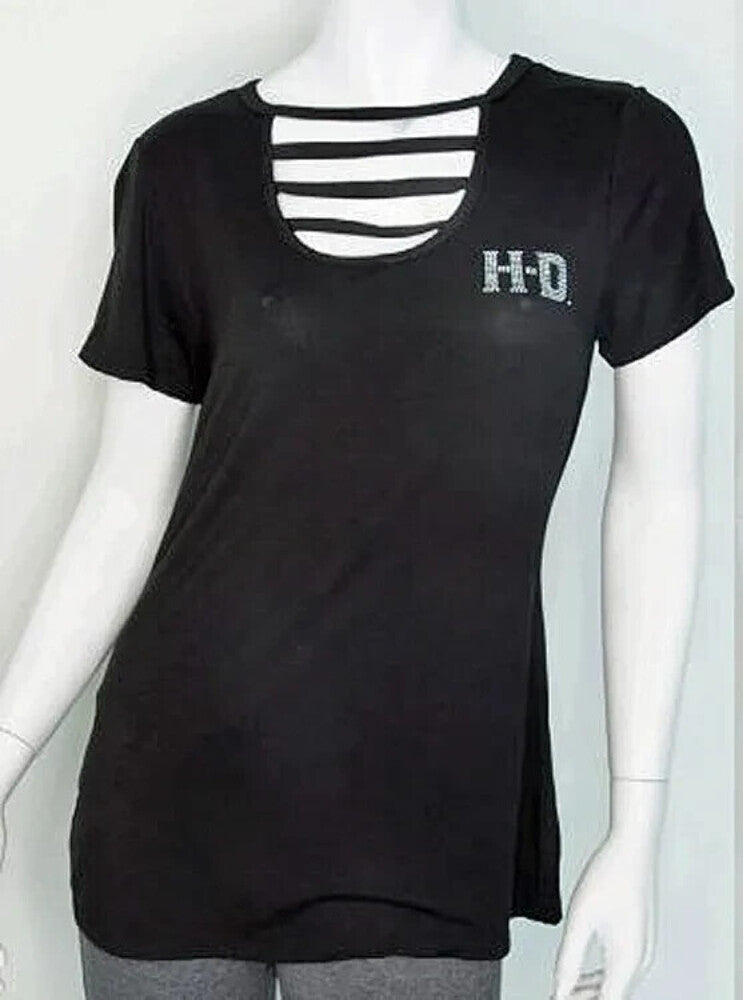 NEW HARLEY DAVIDSON HT4662BLK CYCLONE S/S SCOOP NECK BLACK XS