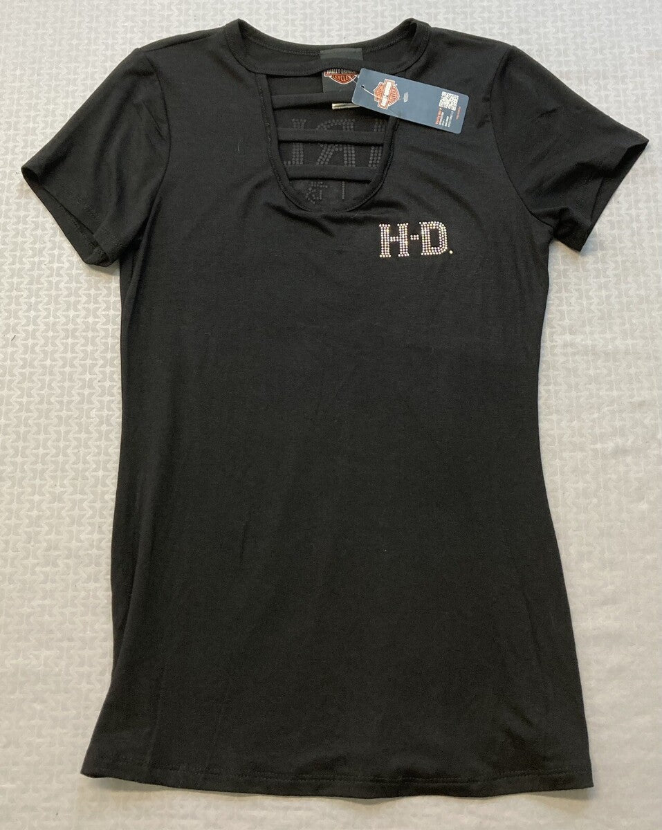 NEW HARLEY DAVIDSON HT4662BLK CYCLONE S/S SCOOP NECK BLACK XS