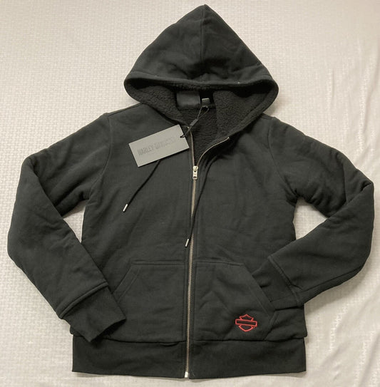 NEW HARLEY DAVIDSON 96403-23VW XS HOODIE BLACK Road Home Sherpa Lined Zip Front