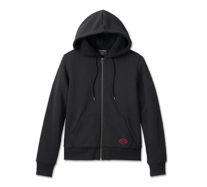 NEW HARLEY DAVIDSON 96403-23VW MED HOODIE BLACK Road Home Sherpa Lined Zip Front