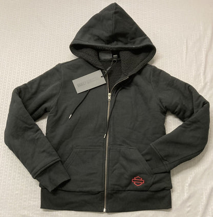 NEW HARLEY DAVIDSON 96403-23VW MED HOODIE BLACK Road Home Sherpa Lined Zip Front