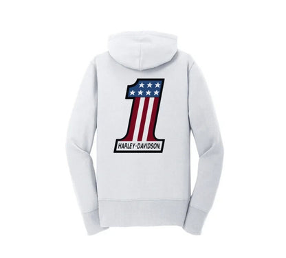 NEW HARLEY DAVIDSON 96603-22VW Women's #1 Zip Front Hoodie - Bright White MED