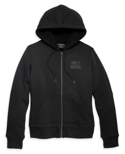 NEW HARLEY DAVIDSON 96400-23VW Women's MED HOODIE BLACK Sherpa Lined Road Home