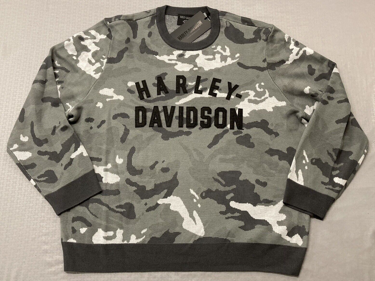 NEW HARLEY DAVIDSON 96310-23VM Men's LARGE SWEATER GREY CAMO