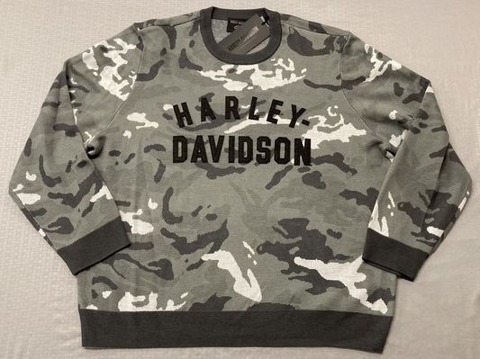 NEW HARLEY DAVIDSON 96310-23VM Men's LARGE SWEATER GREY CAMO