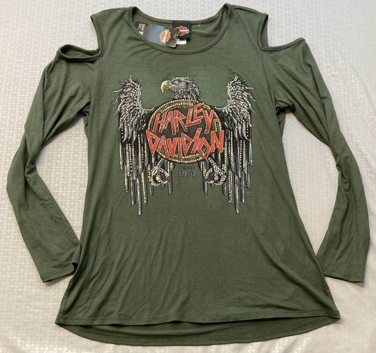 NEW HARLEY DAVIDSON HT4693OLG WOMEN'S XS HOUR OF REPRISAL L/S OLG