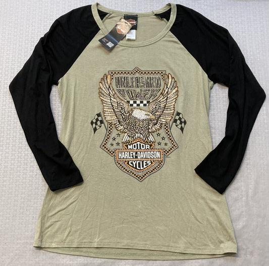 NEW GENUINE HARLEY DAVIDSON HT4723SAG WOMEN'S SMALL UNLEASED POWER L/S SAGE