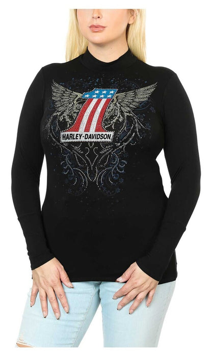 NEW HARLEY DAVIDSON HT4643 Women's  1XL ONE FALL Embellished #1 Black TOP