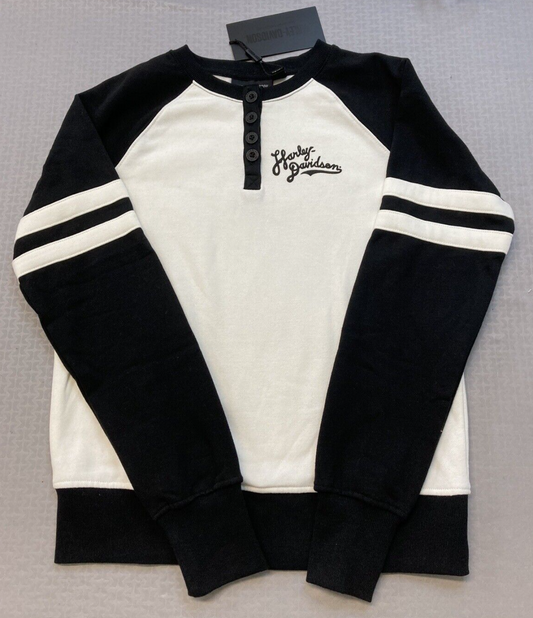 NEW GENUINE HARLEY DAVIDSON 96394-23VW WOMEN'S SMALL HENLEY BLACK COLORBLOCK