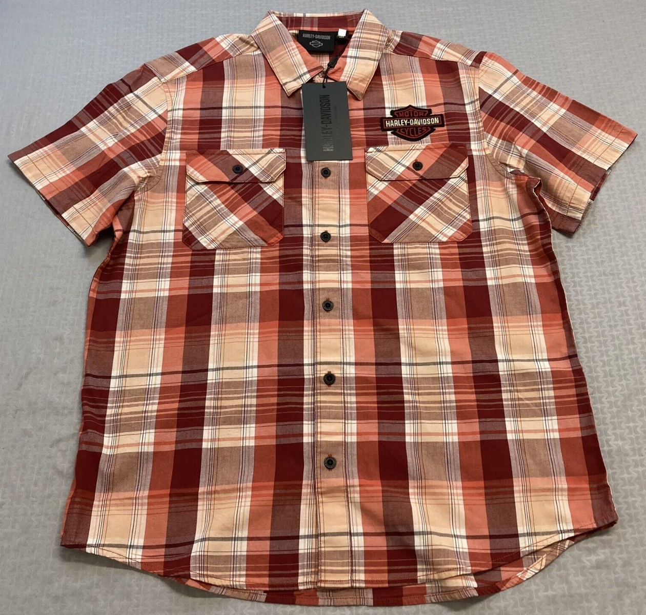 NEW GENUINE HARLEY DAVIDSON 96616-23VM MEN'S LARGE SHIRT WOVEN RED PLAID MERLOT