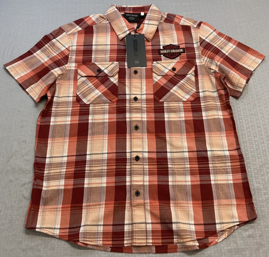 NEW GENUINE HARLEY DAVIDSON 96616-23VM MEN'S XLARGE SHIRT WOVEN RED PLAID MERLOT
