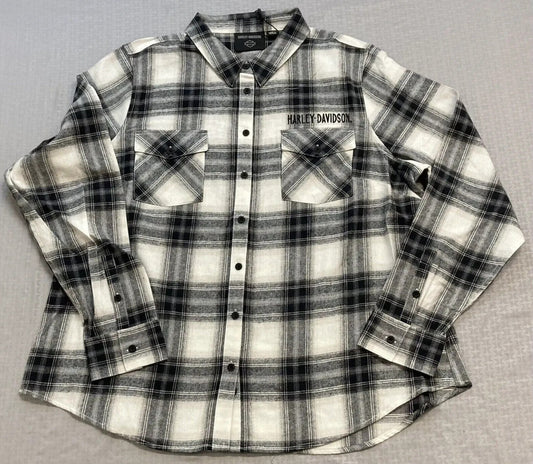 NEW HARLEY DAVIDSON 96478-23VW Women's SMALL WOVEN BLACK PLAID RETRO WINGED