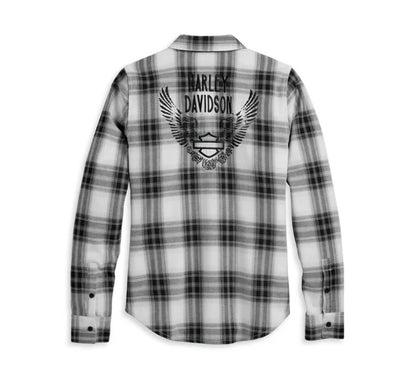 NEW HARLEY DAVIDSON 96478-23VW Women's XL WOVEN BLACK PLAID RETRO WINGED