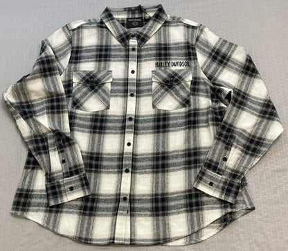 NEW HARLEY DAVIDSON 96478-23VW Women's XL WOVEN BLACK PLAID RETRO WINGED