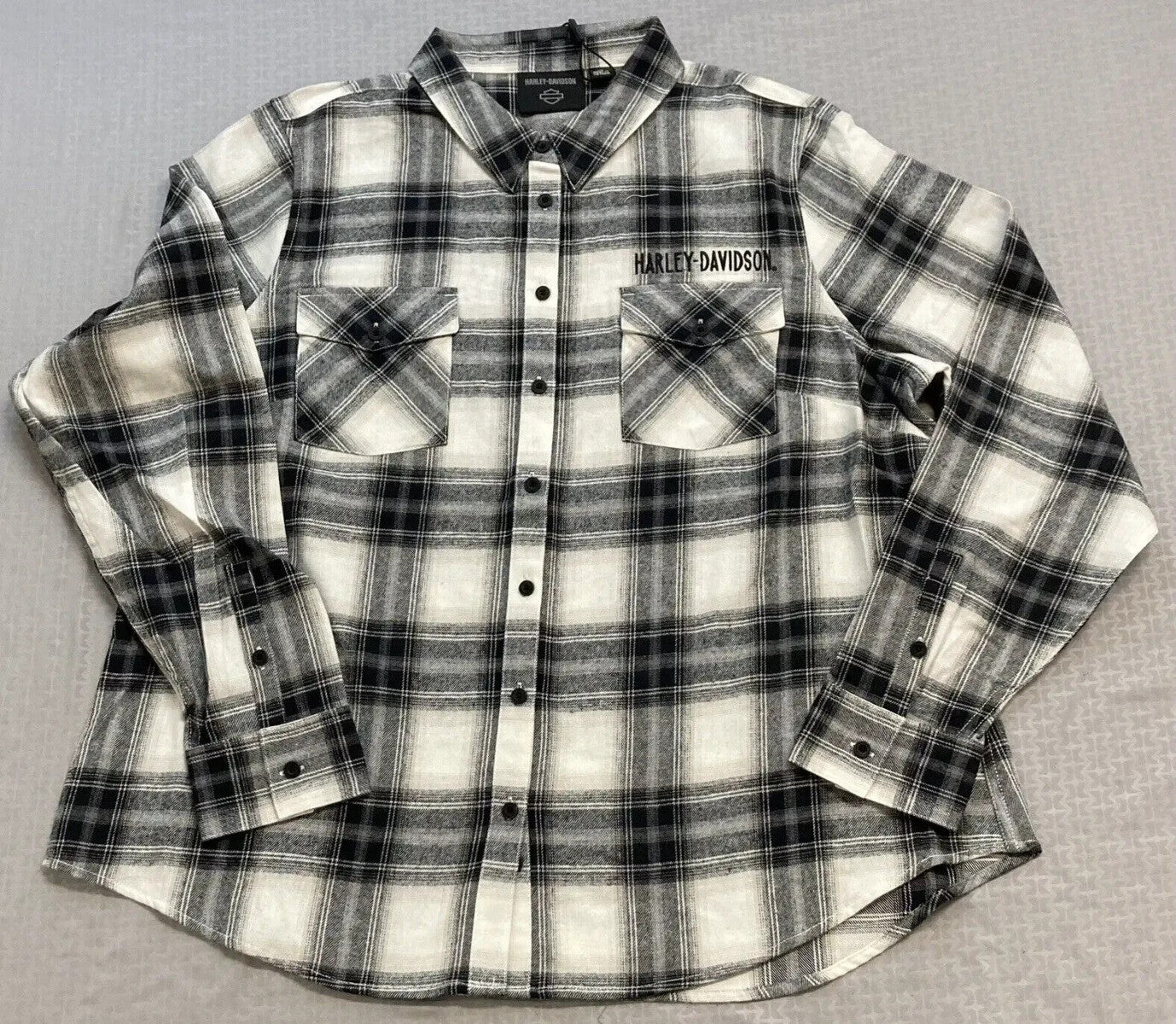 NEW HARLEY DAVIDSON 96478-23VW Women's 2W WOVEN BLACK PLAID RETRO WINGED