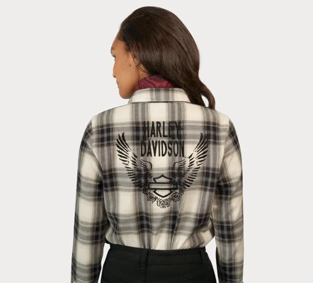 NEW HARLEY DAVIDSON 96478-23VW Women's 3W WOVEN BLACK PLAID RETRO WINGED