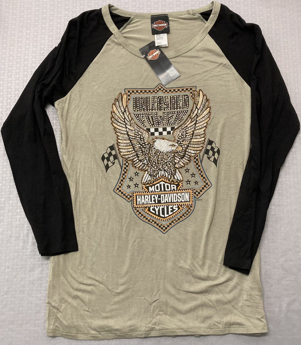 NEW GENUINE HARLEY DAVIDSON HT4723SAG UNLEASED POWER L/S ROUND NECK SAGE LARGE