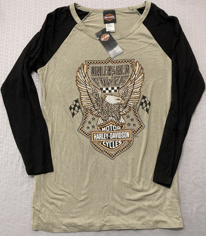NEW GENUINE HARLEY DAVIDSON HT4723SAG UNLEASED POWER L/S ROUND NECK SAGE LARGE
