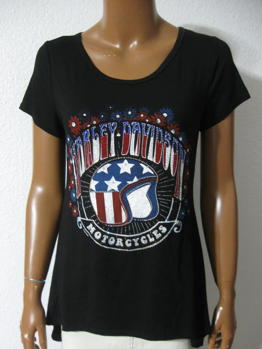 NEW HARLEY DAVIDSON HT4604BLK FREEDOM FLOWER OPEN BACKED S/S TOP BLACK SM