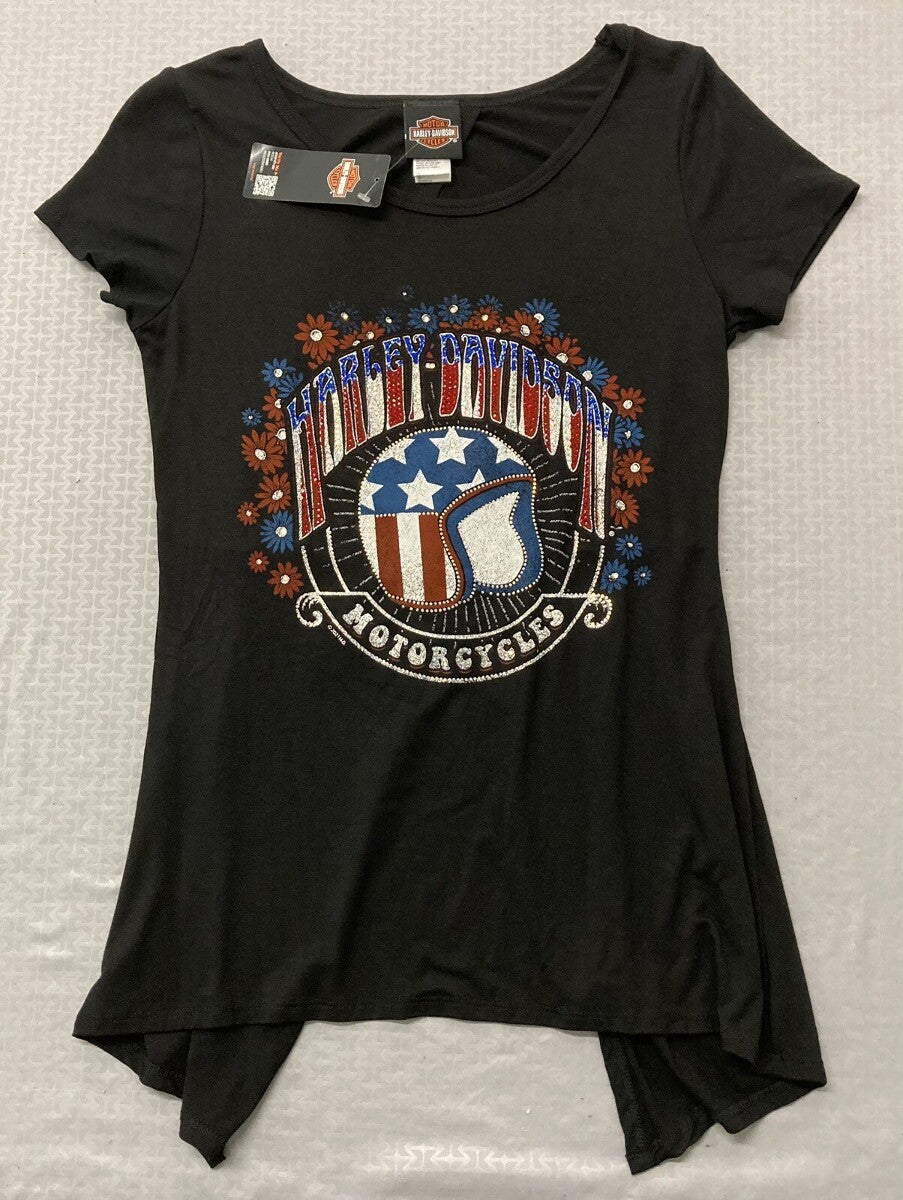 NEW HARLEY DAVIDSON HT4604BLK FREEDOM FLOWER OPEN BACKED S/S TOP BLACK SM