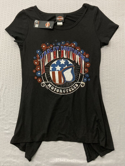 NEW HARLEY DAVIDSON HT4604BLK FREEDOM FLOWER OPEN BACKED S/S TOP BLACK SM