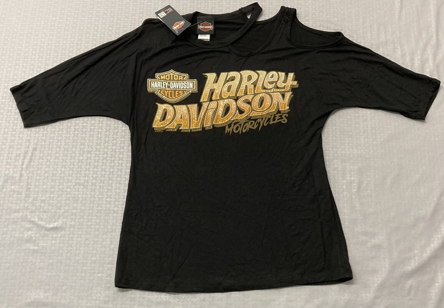 NEW HARLEY DAVIDSON HT4642BLK WOMEN'S GO HARLEY 3/4 SLEEVE ROUND NECK BLK XS