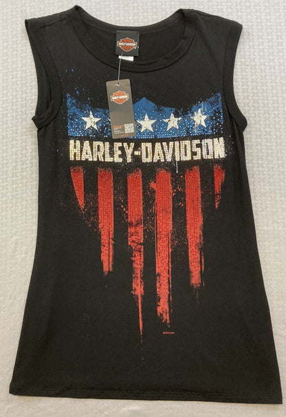 NEW HARLEY DAVIDSON HT4656BLK S Women's Shield of Freedom Crew-Neck Sleeveless