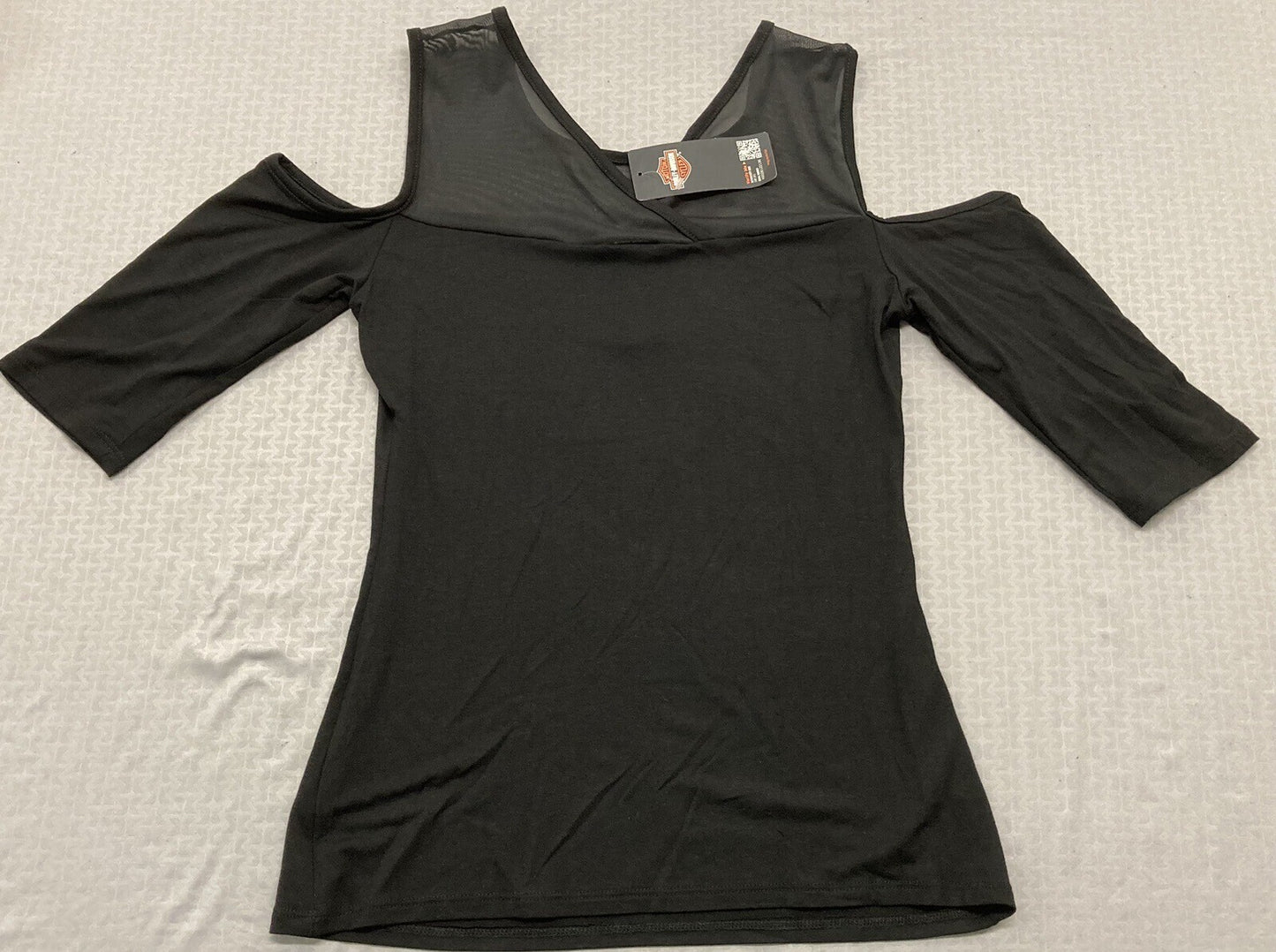 NEW HARLEY DAVIDSON HT4682BLK WOMEN'S BED OF ROSES COLD SHOULDER TEE XS