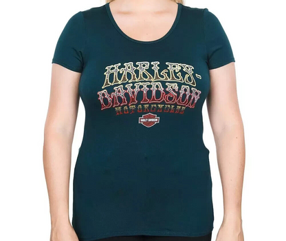 NEW GENUINE HARLEY DAVIDSON HT4707EME Women's XS VOODOO ROLLIN S/S TOP EMERALD