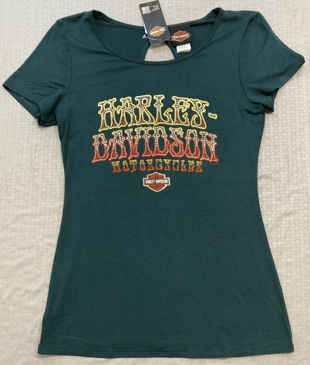 NEW GENUINE HARLEY DAVIDSON HT4707EME Women's XS VOODOO ROLLIN S/S TOP EMERALD