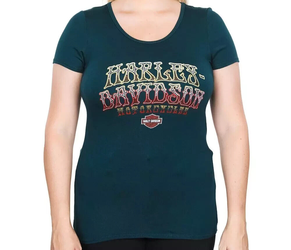 NEW GENUINE HARLEY DAVIDSON HT4707EME Women's S VOODOO ROLLIN S/S TOP EMERALD