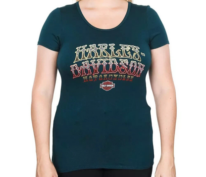 NEW GENUINE HARLEY DAVIDSON HT4707EME Women's S VOODOO ROLLIN S/S TOP EMERALD