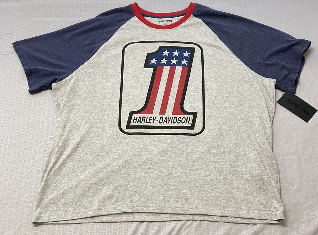 NEW HARLEY DAVIDSON 96533-22VM Men's Classic #1 Raglan Colorblock Knit Tee SM