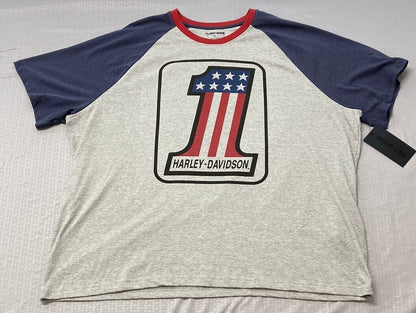 NEW HARLEY DAVIDSON 96533-22VM Men's Classic #1 Raglan Colorblock Knit Tee 3XL