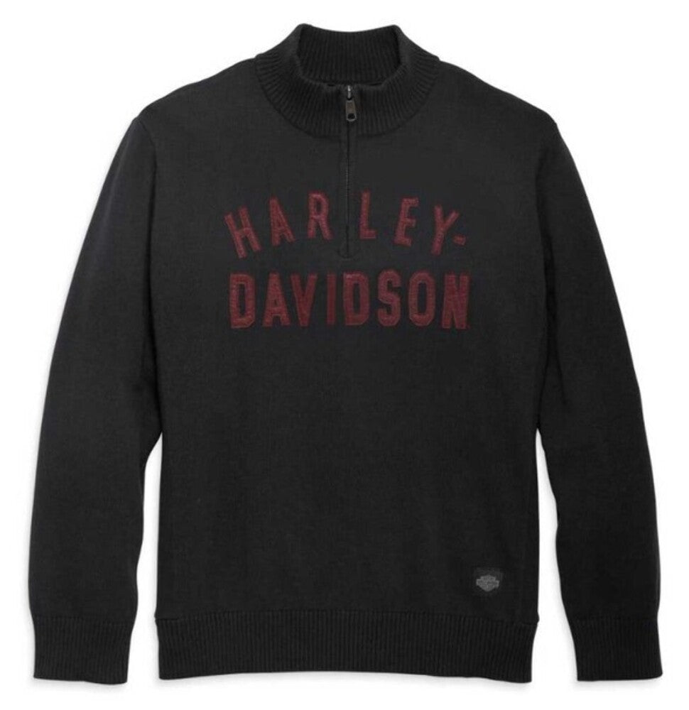 NEW HARLEY DAVIDSON 96311-23VM Men's Staple 1/4-Zip L/S BLACK Knit Sweater L