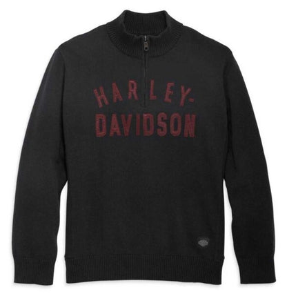 NEW HARLEY DAVIDSON 96311-23VM Men's Staple 1/4-Zip L/S BLACK Knit Sweater L