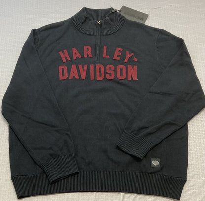 NEW HARLEY DAVIDSON 96311-23VM Men's Staple 1/4-Zip L/S BLACK Knit Sweater 2XL
