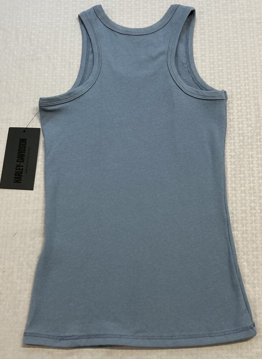 NEW HARLEY DAVIDSON 96442-23VW Women's Classic Blue Knit Tank XS Racer Font