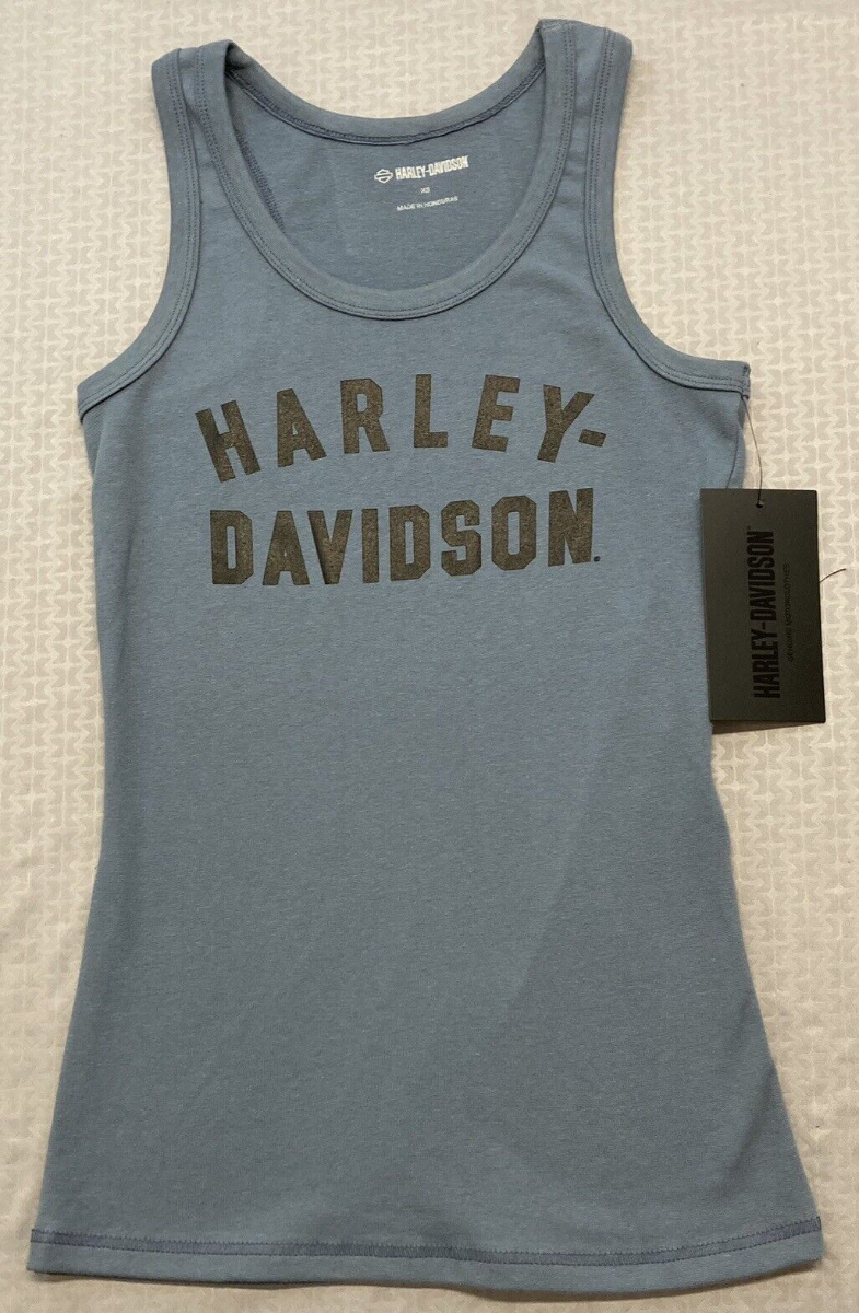 NEW HARLEY DAVIDSON 96442-23VW Women's Classic Blue Knit Tank XS Racer Font