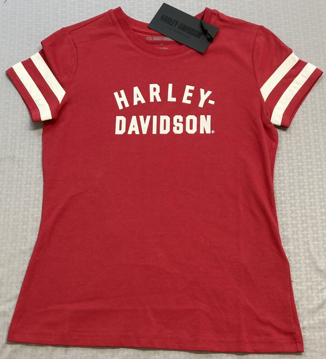 NEW HARLEY DAVIDSON 96435-23VW Women's Forever Sleeve Striped Red Knit Tee XS