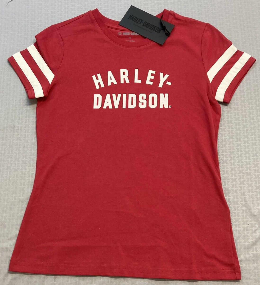 NEW HARLEY DAVIDSON 96435-23VW Women's Forever Sleeve Striped Red Knit Tee M