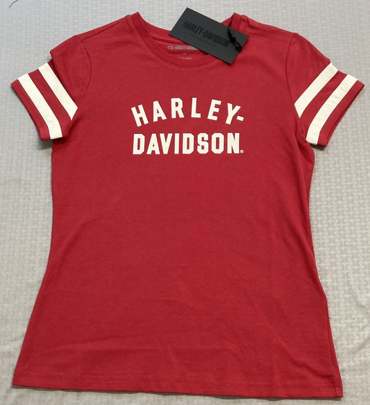 NEW HARLEY DAVIDSON 96435-23VW Women's Forever Sleeve Striped Red Knit Tee M