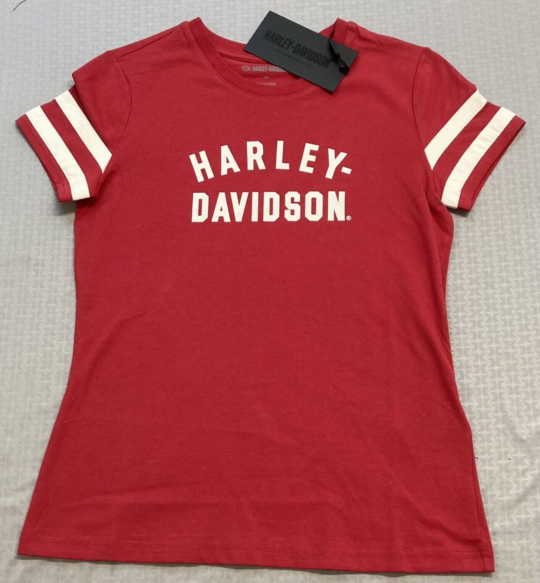 NEW HARLEY DAVIDSON 96435-23VW Women's Forever Sleeve Striped Red Knit Tee 1W