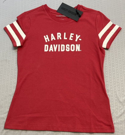 NEW HARLEY DAVIDSON 96435-23VW Women's Forever Sleeve Striped Red Knit Tee 1W