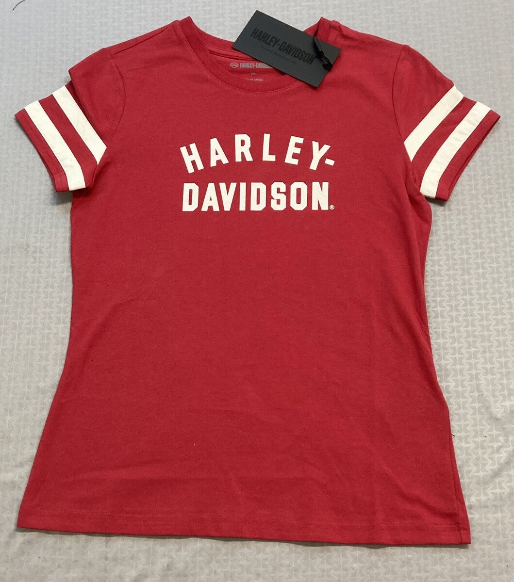NEW HARLEY DAVIDSON 96435-23VW Women's Forever Sleeve Striped Red Knit Tee 2XL