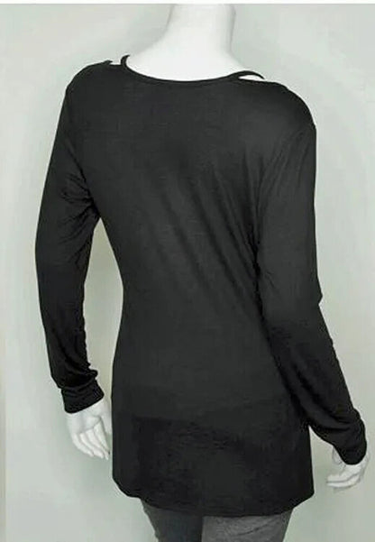 NEW HARLEY DAVIDSON HT4677BLK DULCE LONG SLEEVE V-NECK RHINESTONES BLACK SM