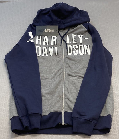 NEW GENUINE HARLEY DAVIDSON 96302-22VM MEN'S SMALL WWP BLUE COLORBLOCK HOODIE